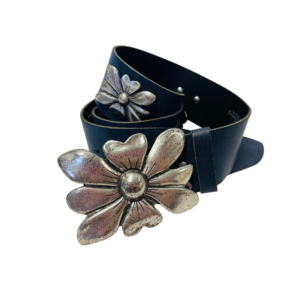Antoniazzi Firenze Italy Belt M Navy Leather Silver Chunky Western Boho Hippie